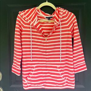 Tommy Hilfiger Coral and White Striped Hooded Zip Jacket